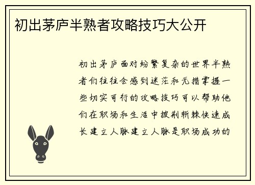 初出茅庐半熟者攻略技巧大公开