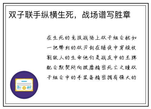 双子联手纵横生死，战场谱写胜章